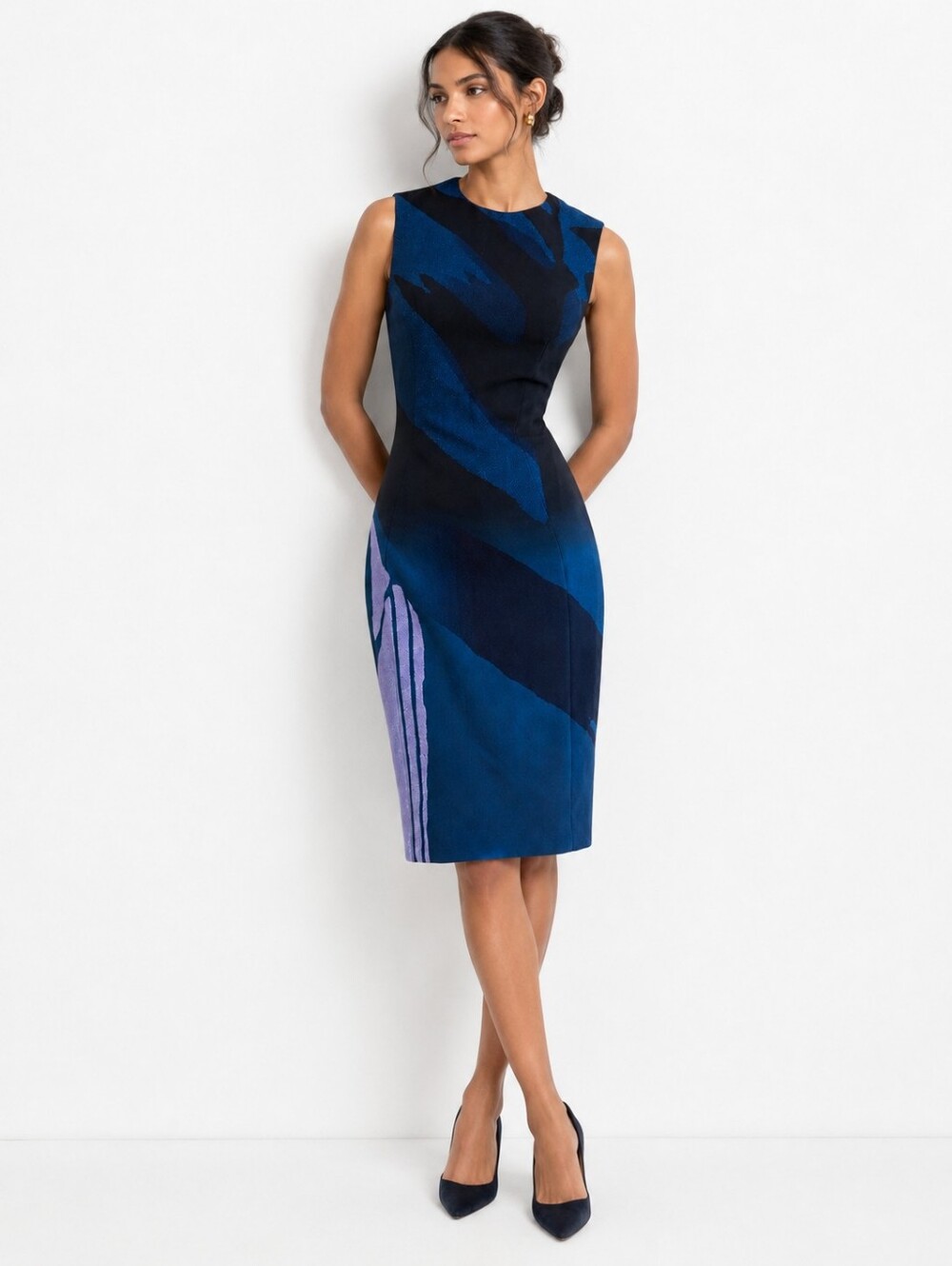 Prabal Gurung Blue Black Abstract Print Sheath Dress Size 2